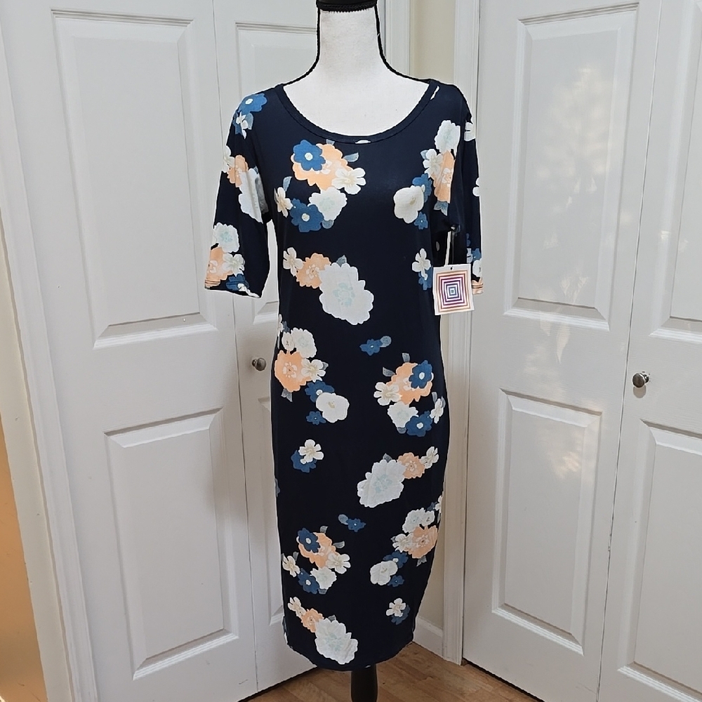 NWT LuLaRoe Julia Blue Floral Midi Dress Medium
